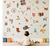 SUPERDANT 2Pcs Rodeo Wall Sticker Set 90x30cm Western Cowboy Wall Decals Removable Cowboy Hat Horseshoe Peel and Stick Western Border Decor for Boys Kids Playroom Baby Nursery Living Room Bedroom