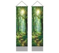 SUPERDANT 2Pcs Sunshine Forest Tapestry Green Scene Wall Tapestry Sun Stars Wall Blanket Tapestries Wall Hanging with Tassel for Living Room Bedroom Decor 130x33cm