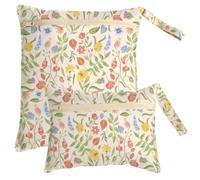 SUPERDANT 2pcs Vines and Flowers Waterproof Wet Bag Large Capacity Foldable Dry Pouch Polyester Pockets for Swimsuit Towel Beach Gym Cruise Travel 37x32cm&27x20cm
