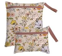 SUPERDANT 2PCS Wet Dry Bag Set Waterproof Reusable Polyester Wet Bag for Pool Yoga Gym Double Pocket Lightweight Swimsuit Diaper Storage Colorful Plants Flowers Colorful