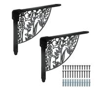 SUPERDANT 2Pcs Wild Flowers Shelves Brackets Heavy Duty Decorative Shelf Bracket Metal Corner Brace Black Iron Wall Shelf Brackets with Screws for Home Office Bookshelf 17.2x21CM