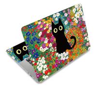 SUPERDANT 3 Sheet Laptop Sticker Set 38x27cm PVC Skin Cover Freely Cuttable Black Cat Flowers Decal Protects Against Scratches and Spills Includes 2 Wrist Pads For 12 13 14 15 16 Inch Laptops