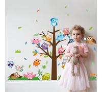 SUPERDANT 3 Sheets Owl Wall Stickers Cute Owl Wall Decals Peel and Stick Owls On Branches Cartoon Forest Animals Decor for Nursery Playroom 15.35x37.8 Inch/39x96cm