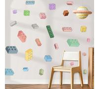 SUPERDANT 31pcs Building Blocks Wall Stickers Peel and Stick Wall Decals Removable Walls Art DIY Walls Decor for Kids Room Nursery Living Room Bedroom Macaron Color 90x60cm