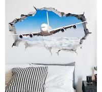 SUPERDANT 3D Airplane Wall Sticker Plane Break Through Wall Decal Home Peel and Stick Large Size Vinyl Art Mural for Boys Room Bedroom Livingroom Playroom Decoration Aviation Enthusiasts Gifts