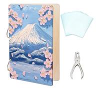 SUPERDANT 3D Mountain and Cherry Blossom Greeting Card Organizer Flowers Wooden Card Keeper Storage Birthday Postcard Binder Photo Album Cover with Punch and 20pcs Inner Pockets Keepsake Gifts