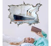 SUPERDANT 3D Nautical Wall Sticker 3D Ocean Ship Wall Decor Breaking The Walls Peel and Stick Vinyl Art Decor Ocean Ship Mural Decals for Home Livingroom Bedroom Kids Room Nursery Decals