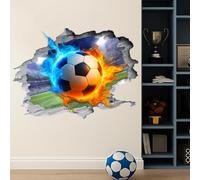 SUPERDANT 3D Soccer Wall Sticker Flame Football Wall Decals Breaking The Walls Peel and Stick Vinyl Art Mural for Boys Kids Teenager Room Playroom Home Livingroom Bedroom Nursery Decor