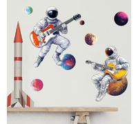 SUPERDANT 3D Space Wall Stickers Music Theme Wall Decal Astronaut Guitar Decals Stickers for Walls Planets Vinyl Art Sticker for Boy's Bedroom Living Room Nursery Space Fan