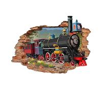 SUPERDANT 3D Wall Stickers Retro Train Wall Decals Train Breaking Through The Walls Removable Vinyl Art Peel and Stick for Children's Room Nursery Kindergarten Decoration