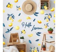 SUPERDANT 3pcs Watercolor Lemon Wall Sticker Blue Yellow Fruit Wall Decor Hello Lemon Peel and Stick Vinyl Art Home Mural Decals for Livingroom Kitchen Nursery Summer Party Decoration