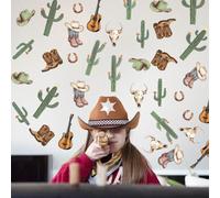SUPERDANT 3PCS Western Cowboy Wall Stickers Translucent Colorful Cactus Wall Decals Self-Adhesive Wall Sticker Set for Men Bedroom Living Room Bathroom Offices 96x30cm