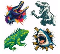 SUPERDANT 4 PCS Animals Heat Transfer Dinosaurs Crocodiles Sharks Iron-On Transfers Plastic Stickers Set Clothing Iron on Decals for T-Shirt Canvas Bags Jackets Pillow DIY Crafts 25x25CM