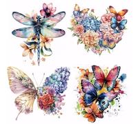 SUPERDANT 4 PCS Butterfly Flowers Iron On Transfers Butterfly Florid Iron on Transfer Paper Transfer Paper T-Shirt Printing Heat Transfesr Vinyl for T Shirts Clothing Backpacks DIY Applique Decals