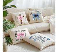 SUPERDANT 4 PCS Coquette Bow Iron on Transfer Paper Crucifix Heat Transfer Sticker She is Clothed with Strength Iron-on Decals DTF Transfers Ready to Press for T-Shirt Canvas Bags Jackets DIY Crafts