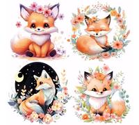 SUPERDANT 4 PCS Cute Fox Iron on Transfer Paper Animal in Garland Heat Transfer Sticker Moon Flower Iron-on Decals DTF Transfers Ready to Press for Pillow T-Shirt Canvas Bags Jackets DIY Crafts