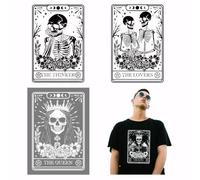 SUPERDANT 4 Pcs Skeleton Tarot Iron on Transfers King Queen Heat Transfer Stickers Skull Iron-on Decals DTF Transfers Ready to Pressfor for T-Shirt Canvas Bags Jackets DIY Crafts
