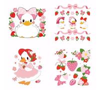 SUPERDANT 4 PCS Strawberry Bow Iron on Transfer Paper Cute Duck Heat Transfer Sticker Pink Berry Iron-on Decals DTF Transfers Ready to Press for T-Shirt Canvas Bags Jackets Pillow DIY Crafts