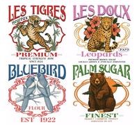SUPERDANT 4 PCS Vintage Animals Iron on Transfer Paper Leopard Tiger Heat Transfer Sticker Blue Tit Bear Iron-on Decals DTF Transfers Ready to Press for Clothing T-Shirt Shawl Pillow Decoration