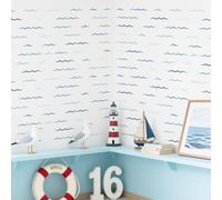 SUPERDANT 4 Sheets Blue Ocean Wave Wall Stickers Minimalist Sea Waves Wall Decals Curved Lines Art Decor Peel and Stick Vinyl Murals for Kids Baby Room Bedroom Nursery Livingroom Home Playroom