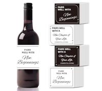 SUPERDANT 40PCS New Beginnigs Wine Bottle Champagne Label Stickers Black White Coated Paper Adhesive Label Wine Bottle Champagne Decorations for Wedding Engagement Birthday Bridal Shower Gifts