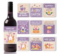 SUPERDANT 45 Pack Easter Wine Labels Bunny Kisses Easter Bottle Stickers Waterproof Self-Adhesive Wine Wraps Ice-Bucket Pub Party Supplies Decor Colorful 10x8.6cm