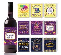 SUPERDANT 45 Pack Mardi Gras Wine Labels Waterproof Bottle Stickers Colorful Carnival Party Decor Self-Adhesive Durable Gift Wraps for 750ml Wine Whiskey Decoration 10x8.6cm