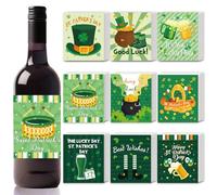 SUPERDANT 45 Pcs St. Patrick's Day Wine Labels 9 Styles Waterproof Good Luck Green Irish Bottle Stickers Self-Adhesive Pub Party Supplies Decor for Bars Gifts 10x8.6cm