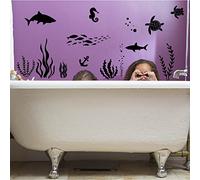 SUPERDANT 45pcs Black Sea Life Stickers Marine Animals Silhouettes Decal Shark Whale Sea Creature Fish Jellyfish Vinyl DIY Art Decor for Bathroom Nursery Home Decoration Wall Sticker Vinyl Transfer