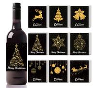 SUPERDANT 45PCS Christmas Elk Wine Bottle Label Black and Gold Wine Bottle Stickers Snowflakes Wines Labels for Bottles Party Champagne Wines Bottles Cover for Christmas Decor Gifts