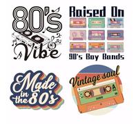 SUPERDANT 4PCS 80's Music Iron on Transfers Vintage Vibe Radio Heat Transfer Stickers DIY Iron-on Decals Washable DTF Transfers Ready to Press for Clothing T-Shirt Bags Jacket Decor