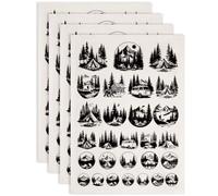 SUPERDANT 4Pcs Camping Landscape Black Underglaze Transfers for Pottery Bus Transfer Stickers Ceramic Decals Ceramic Underglaze Transfers for Pottery Overglaze Enamel Decal Handmade Gifts