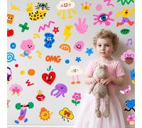 SUPERDANT 4pcs Cartoon Abstract Wall Sticker Cute Flower Animals Wall Decals Kids Room Peel and Stick Vinyl Art Mural for Nursery Girls Bedroom Playroom Toddler Room Home Livingroom Decor