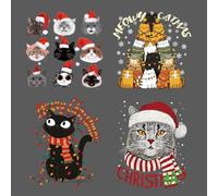 SUPERDANT 4Pcs Christmas Cat Heat Transfer Stickers Santa Hat Cat Iron on Transfers Iron on Patches Stickers Washable Sticker Paper for Clothing T-Shirt DIY Applique Clothing Decoration