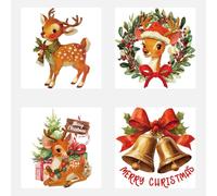 SUPERDANT 4Pcs Christmas Deer Heat Transfer Stickers Bells Gift Iron on Transfers Iron on Patches Stickers Washable Sticker Paper for Clothing T-Shirt DIY Applique