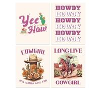 SUPERDANT 4PCS Cowgirl Wall Poster Set Western Cowboy Painting Picture Howdy Riding Cactus Wall Prints Retro Posters for Living Room Dormitory Bedroom Kitchen Wall Decor Unframed 25x20cm