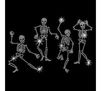 SUPERDANT 4pcs Dancing Skeleton Man Iron on Rhinestones Funny Skull Crystal Heat Transfer Stickers Iron on Decals Bling Rhinestone Patches for T-Shirt Clothing Tote Bag Jackets DIY Art Craft Gifts