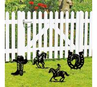 SUPERDANT 4PCS Decorative Garden Stakes Metal Western Elements Statue Cowboy Silhouette Lawn Ornaments Black Yard Art for Outdoor Garden Courtyard Patio Grassland Housewarming Gifts