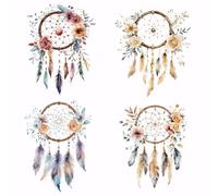 SUPERDANT 4Pcs Dreamcatcher Iron On Transfer Paper Floral Feather Heat Transfer Sticker DIY Iron-on Decals Washable DTF Transfers Ready to Press for T-Shirt Clothing Bags Jacket Decor