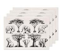 SUPERDANT 4PCS Elephant and Tree Underglaze Transfers for Pottery Animals Clay Transfer Paper Black Ceramic Decals Transfer Stickers for Pottery DIY Handicraft Supplies Overglaze Enamel Clay Decal