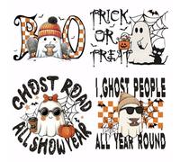 SUPERDANT 4Pcs Halloween Heat Transfer Stickers Ghosts Wearing Hats and Drinking Beverages Iron on Transfers Iron on Patches Stickers Washable Sticker Paper for Clothing T-Shirt DIY Applique