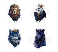 SUPERDANT 4Pcs King of Animals Heat Transfer Stickers Lion Eagle Wolf Tiger Iron on Transfers Iron on Patches Stickers Washable Sticker Paper for Clothing T-Shirt DIY Applique