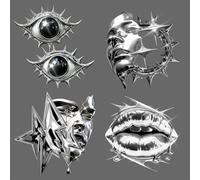 SUPERDANT 4PCS Metallic Feel Facial Features Iron on Transfer Paper Lips Eyes Heat Transfer Sticker Washable Iron on Decals for T Shirts DTF Transfers Ready to Press for Clothing Hoodie Jackets DIY