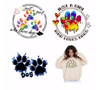 SUPERDANT 4Pcs Paw Prints Iron On Transfer Paper Loves Dog Heat Transfer Sticker DIY Iron-on Decals Washable DTF Transfers Ready to Press for T-Shirt Clothing Bags Jacket Decor