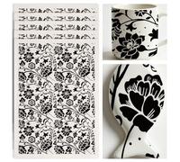 SUPERDANT 4PCS Peony Underglaze Transfers for Pottery Flowers Pottery Ceramic Clay Transfer Paper Black Ceramic Decals Transfer Stickers DIY Handicraft Supplies Overglaze Enamel Clay Decal