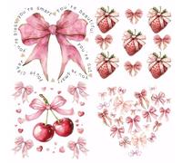 SUPERDANT 4PCS Pink Bow Iron On Transfer Patches Bow Tie Love Heat Transfer Stickers Strawberry Cherry Iron On Decals Washable Heat Transfer Paper for Clothing T-Shirt Bag Pillow Decor Applique