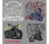 SUPERDANT 4PCS Retro Motorcycle Iron on Transfer Paper Heat Transfer Sticker Washable Iron on Decals for T Shirts DTF Transfers Ready to Press for Man Clothing Hoodie Jackets DIY Gift