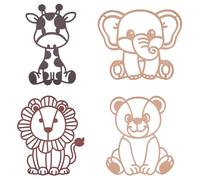 SUPERDANT 4PCS Safari Animals Wall Decor Lion Elephant Giraffe Bear Wooden Wall Art with Glue Points for Nursery Toddler Baby Girls Boys Bedroom Playroom Classroom Decoration Housewarming Gifts