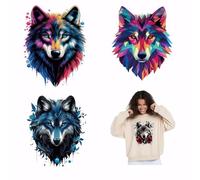 SUPERDANT 4pcs/Set PET Wolf Head Iron on Transfers Watercolor Animal Heat Transfer Stickers Washable Heat Transfer Paper for Clothing T-Shirt Jeans Backpacks DIY Applique