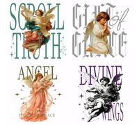 SUPERDANT 4PCS Vintage Angels Iron On Transfer Patches Inspirational Heat Transfer Stickers DIY Iron On Decals Washable Heat Transfers Paper for Clothing T-Shirt Hoodie Backpacks Bags Decor